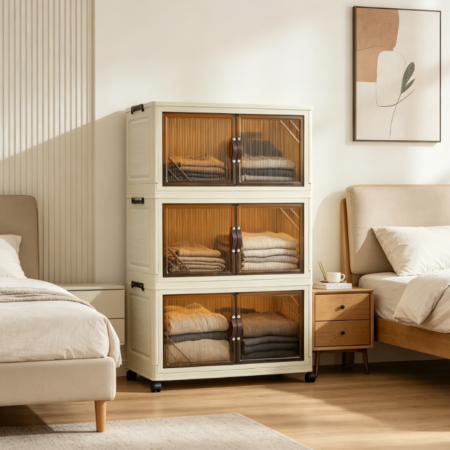 Foldable Wardrobe, Plastic Chest of Drawers with Magnetic Doors, for Clothes and Toys